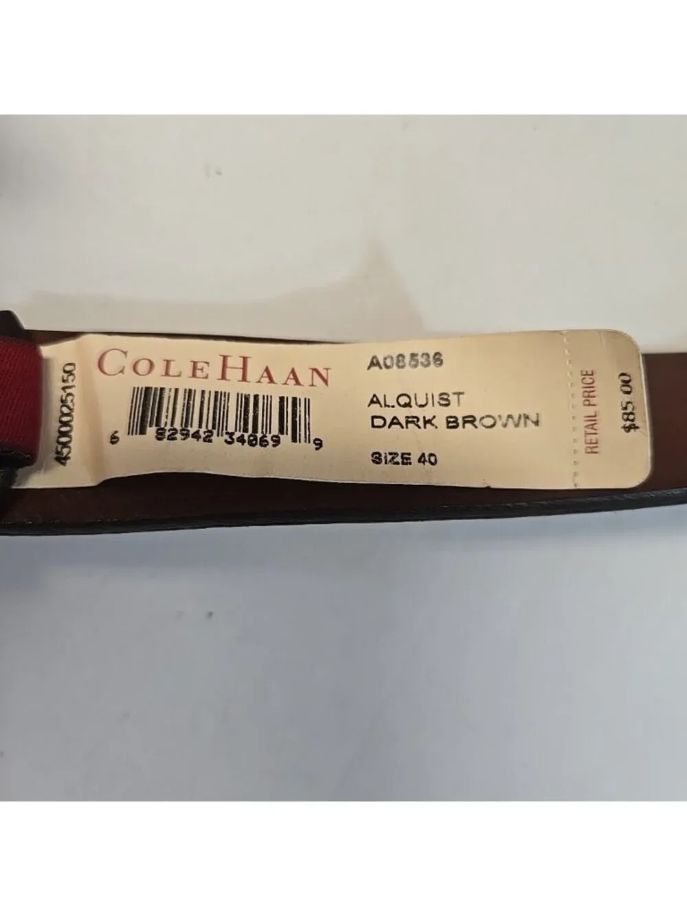 NWT Cole Haan Alquist Leather Belt Mens Size 40 Dark Brown Made in USA